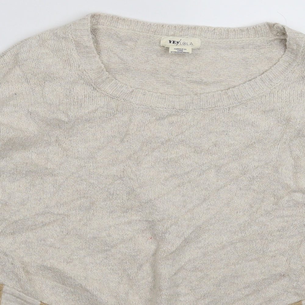 Yes Lola Womens Beige Striped Knit Pullover Jumper Size L