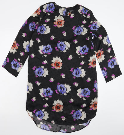 Topshop Womens Black Floral Satin Shirt Dress  Size 8
