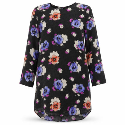 Topshop Womens Black Floral Satin Shirt Dress  Size 8