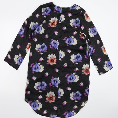 Topshop Womens Black Floral Satin Shirt Dress  Size 8