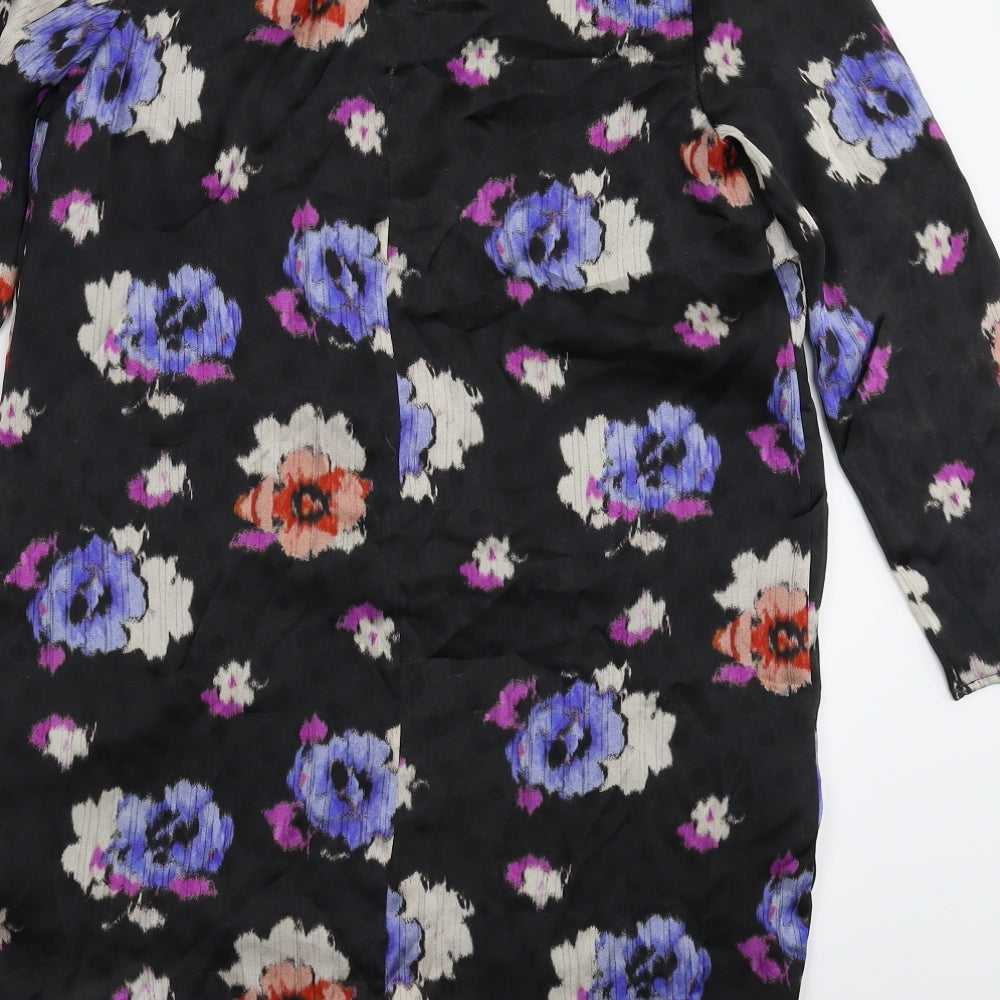 Topshop Womens Black Floral Satin Shirt Dress  Size 8