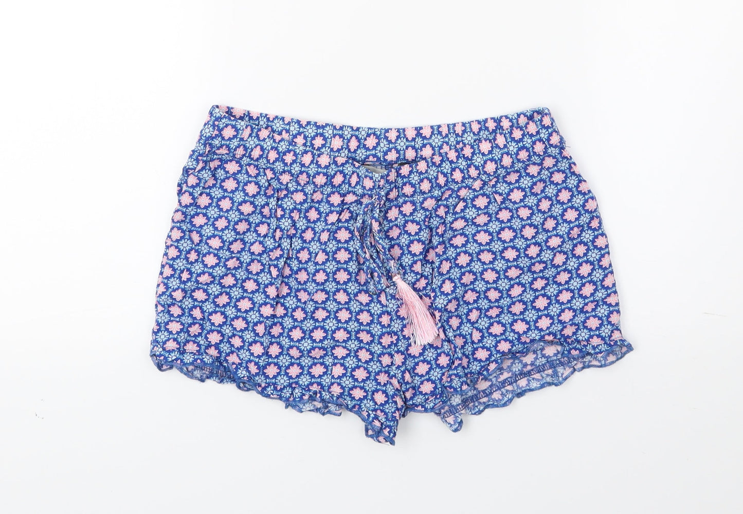 Primark Womens Blue Floral  Hot Pants Shorts Size 4 - Lounge Wear