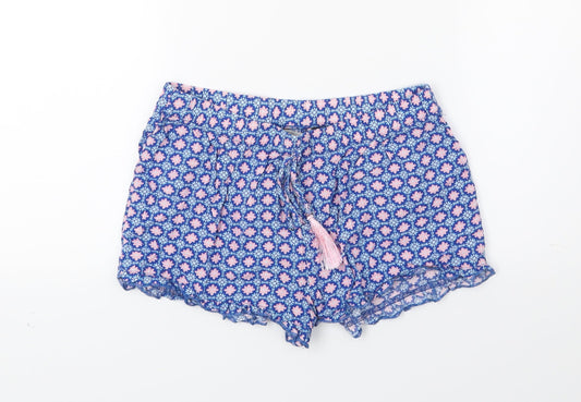 Primark Womens Blue Floral  Hot Pants Shorts Size 4 - Lounge Wear