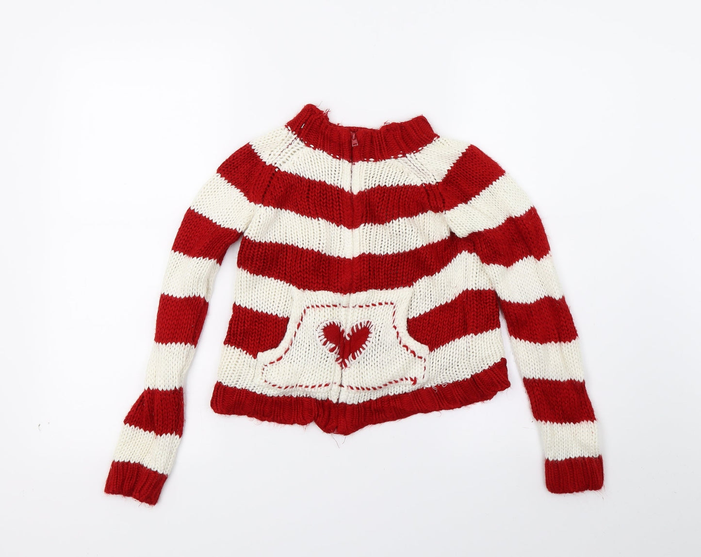 H&M Boys Red Striped  Cardigan Jumper Size 5-6 Years