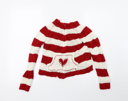 H&M Boys Red Striped  Cardigan Jumper Size 5-6 Years