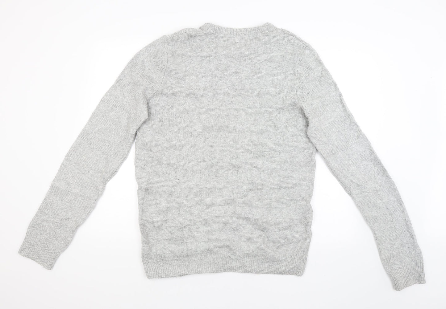 M&S Mens Grey Striped  Pullover Jumper Size L