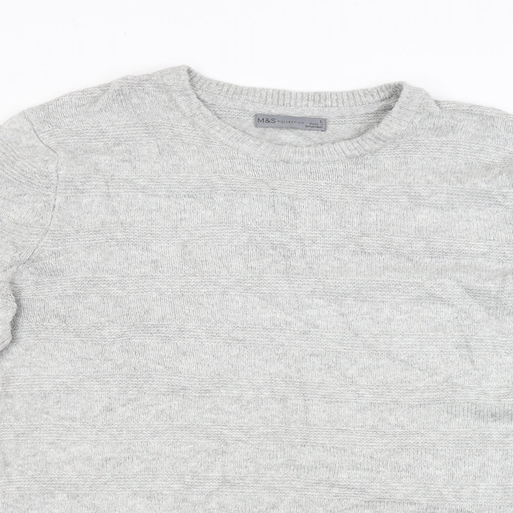 M&S Mens Grey Striped  Pullover Jumper Size L