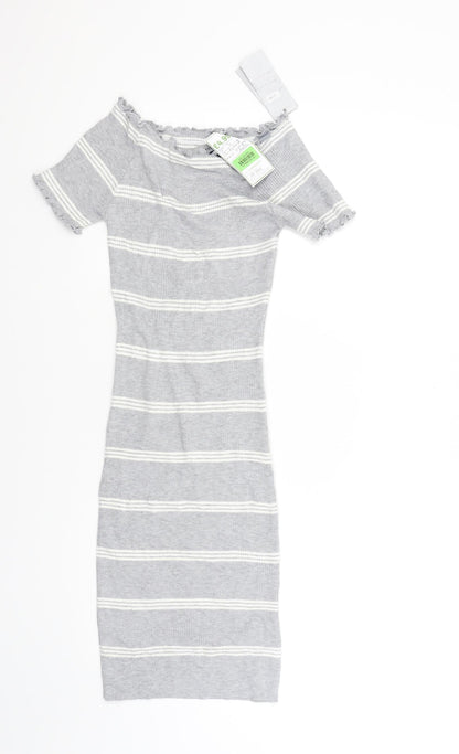 voyelles Womens Grey Striped  Jumper Dress  Size S