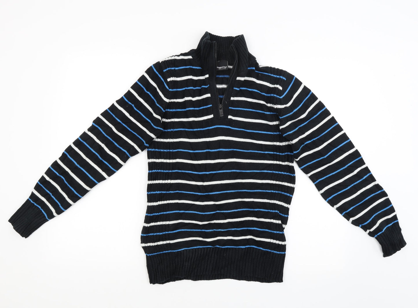 digginchd Mens Black Striped  Cardigan Jumper Size S