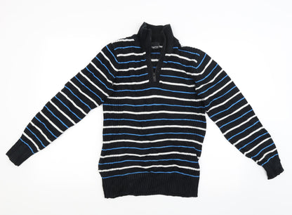 digginchd Mens Black Striped  Cardigan Jumper Size S