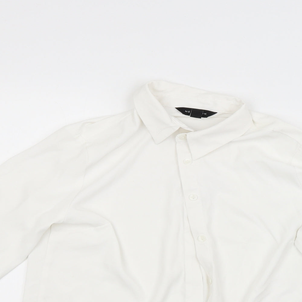Womens UK Size 8 New Look White Basic Button-Up
