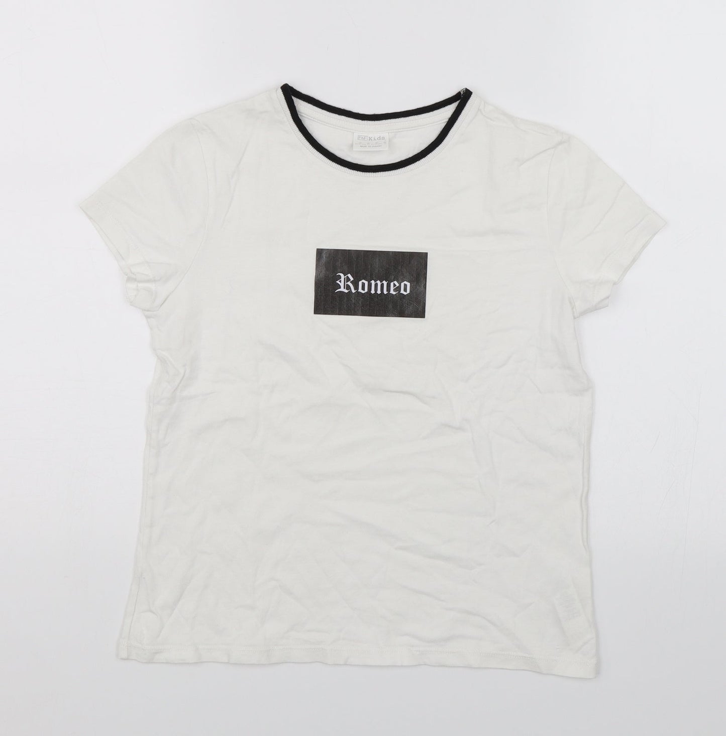 F&F Boys White   Basic T-Shirt Size 11-12 Years  - Romeo
