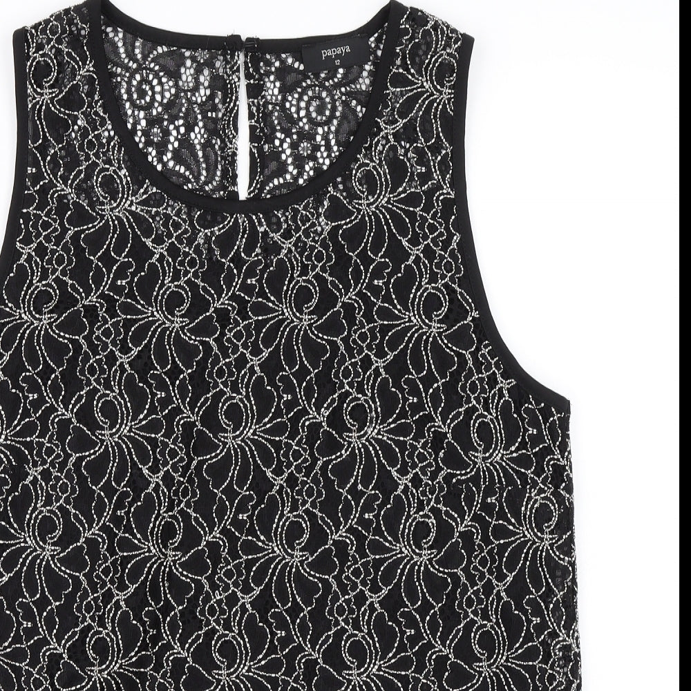Papaya Womens Black Floral  Basic Blouse Size 12