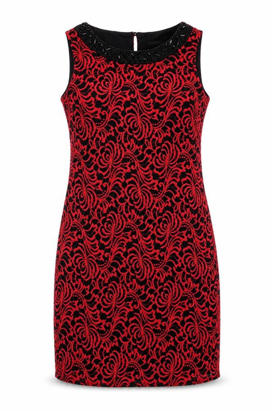 Front view of Roman women’s red floral shift, size UK 10