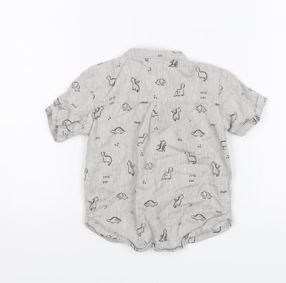 George Baby Grey   Basic Button-Up Size 3-6 Months  - Dinosaurs