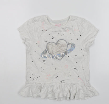 F&F Girls White   T-Shirt Dress  Size 3-4 Years  - Space