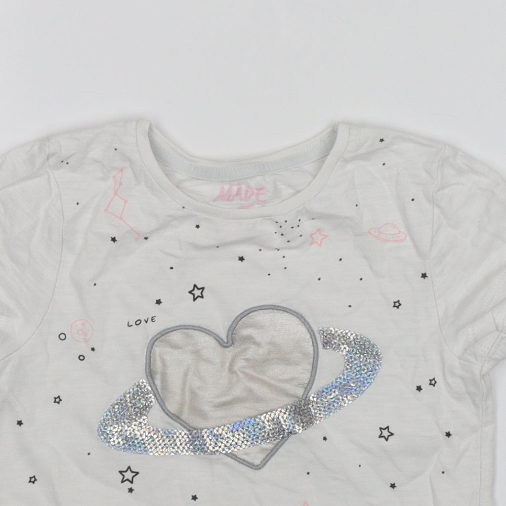 F&F Girls White   T-Shirt Dress  Size 3-4 Years  - Space