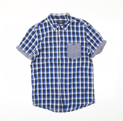 Pull&Bear Mens Blue Plaid   Button-Up Size S