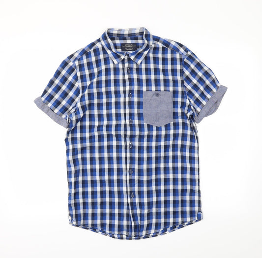 Pull&Bear Mens Blue Plaid   Button-Up Size S