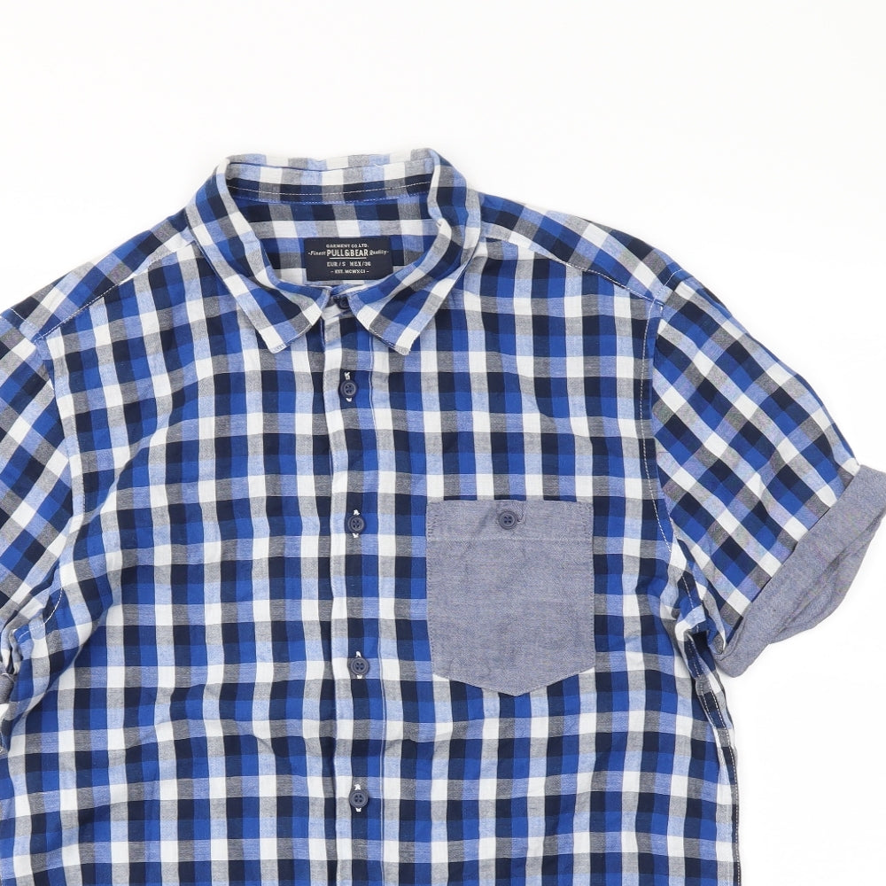 Pull&Bear Mens Blue Plaid   Button-Up Size S