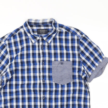 Pull&Bear Mens Blue Plaid   Button-Up Size S