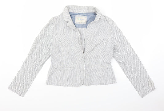 Indigo Womens White Striped  Jacket Blazer Size 12