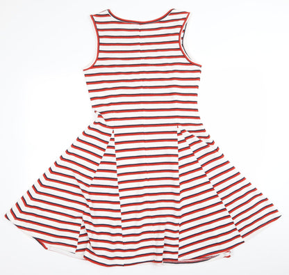 Peacocks Womens Red Striped  A-Line  Size 10