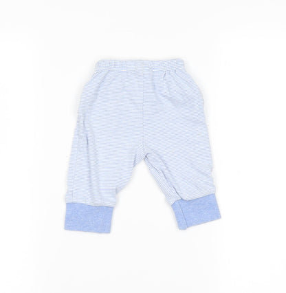 NEXT Baby Blue Striped Flannel Jogger Leggings Size 0-3 Months