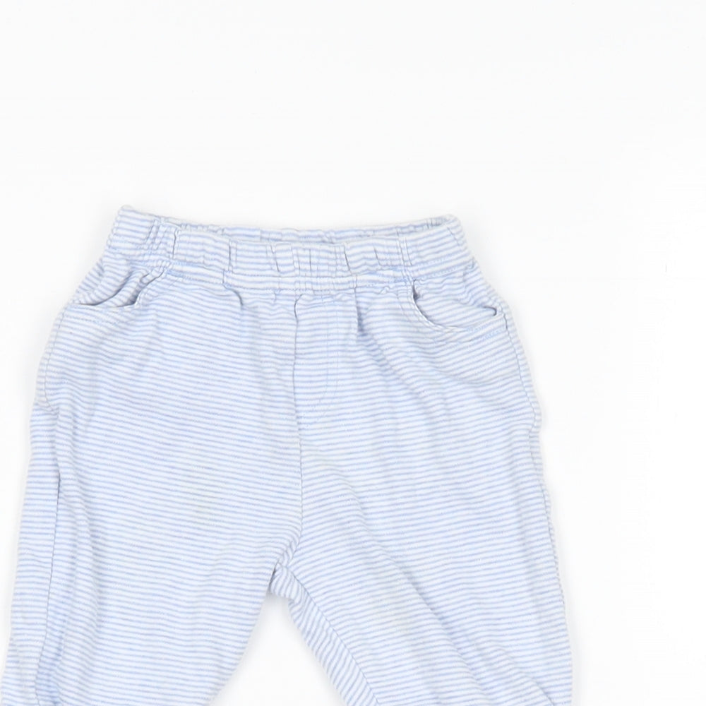 NEXT Baby Blue Striped Flannel Jogger Leggings Size 0-3 Months