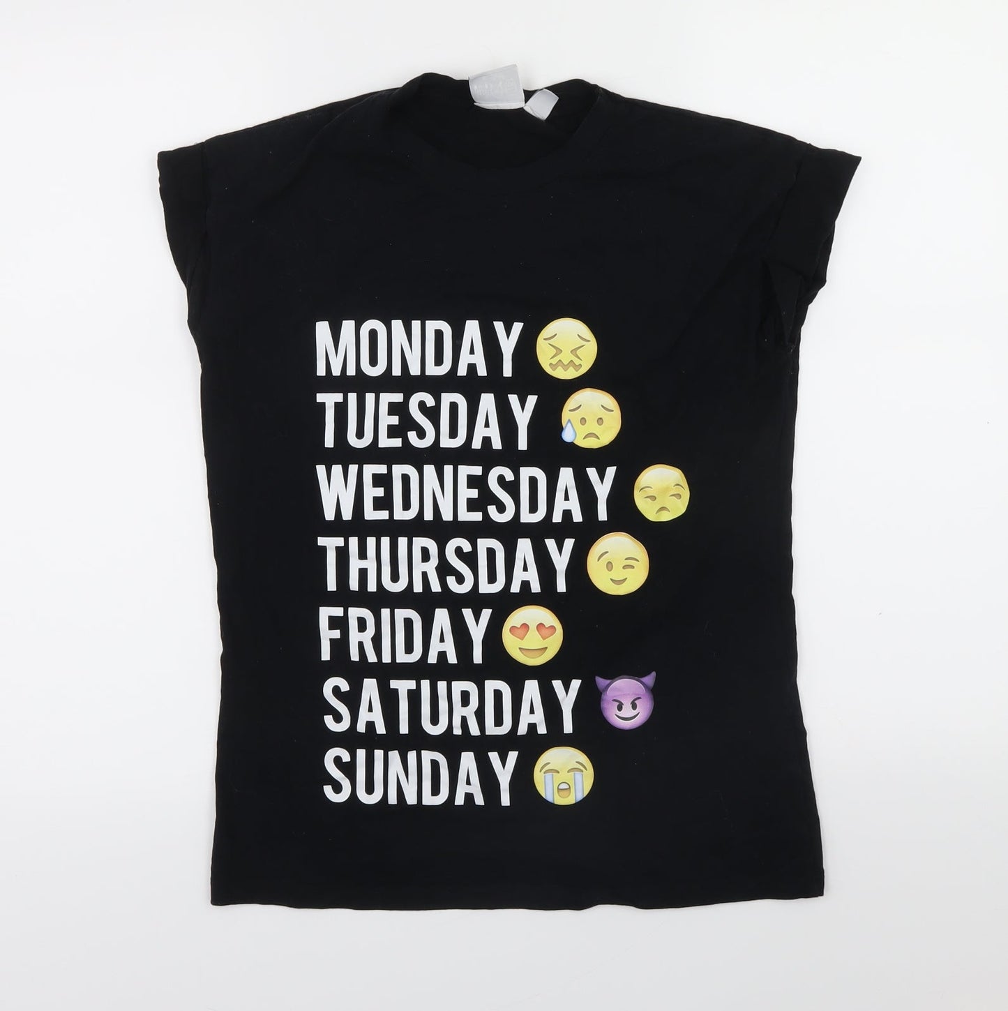 Primark Girls Black   Pullover T-Shirt Size 2XS  - emoji