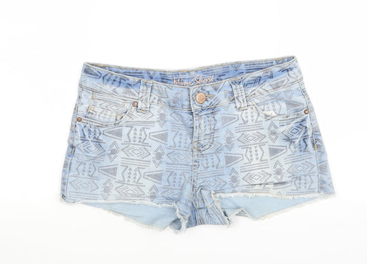 Denim co Womens Blue Argyle/Diamond Denim Cut-Off Shorts Size 8