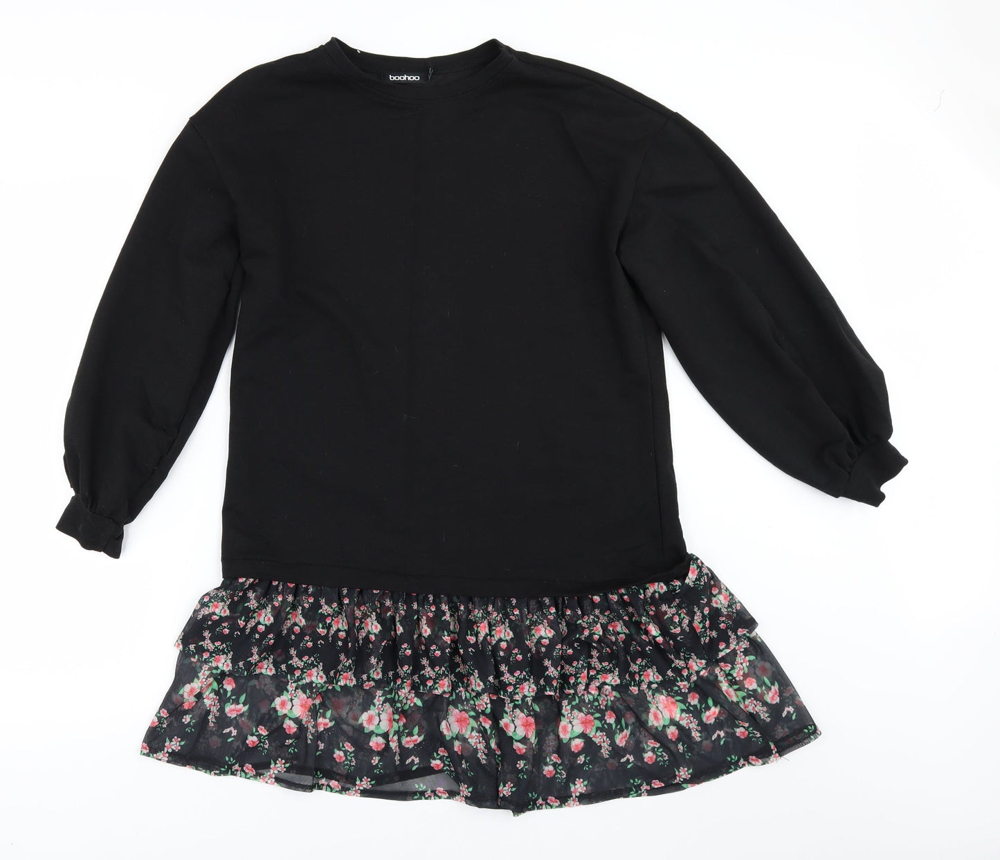 Boohoo Womens Black   Pullover Sweatshirt Size 8  - Frilled hem