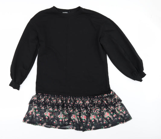 Boohoo Womens Black   Pullover Sweatshirt Size 8  - Frilled hem