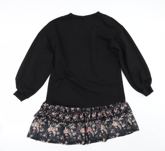 Boohoo Womens Black   Pullover Sweatshirt Size 8  - Frilled hem