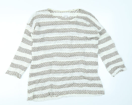 b. young Womens Brown Striped  Pullover Jumper Size L