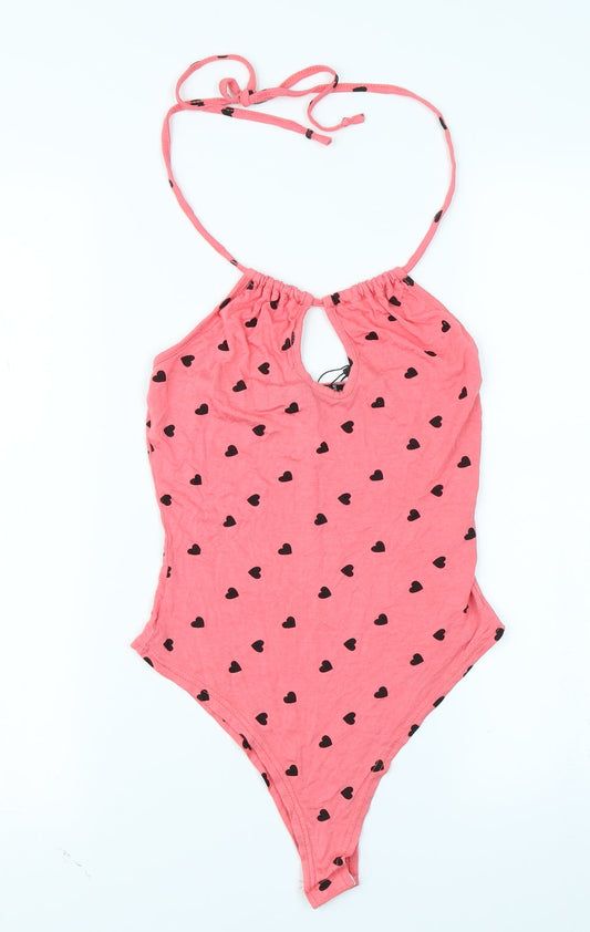 Nasty Gal Womens Pink   Bodysuit One-Piece Size 6  - Heart print