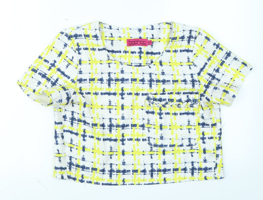 Boohoo Womens Red Plaid  Cropped T-Shirt Size 10  - Open back