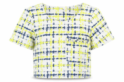 Boohoo Womens Red Plaid  Cropped T-Shirt Size 10  - Open back