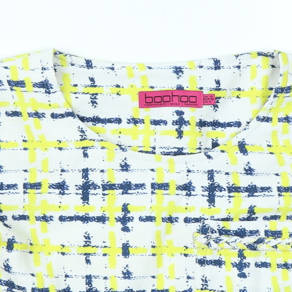 Boohoo Womens Red Plaid  Cropped T-Shirt Size 10  - Open back