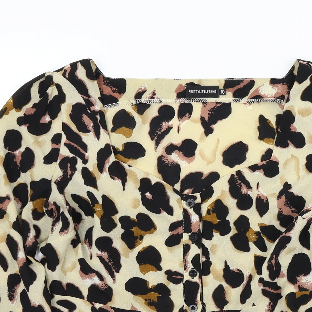 Womens UK Size 10 PRETTYLITTLETHING Brown Basic Blouse