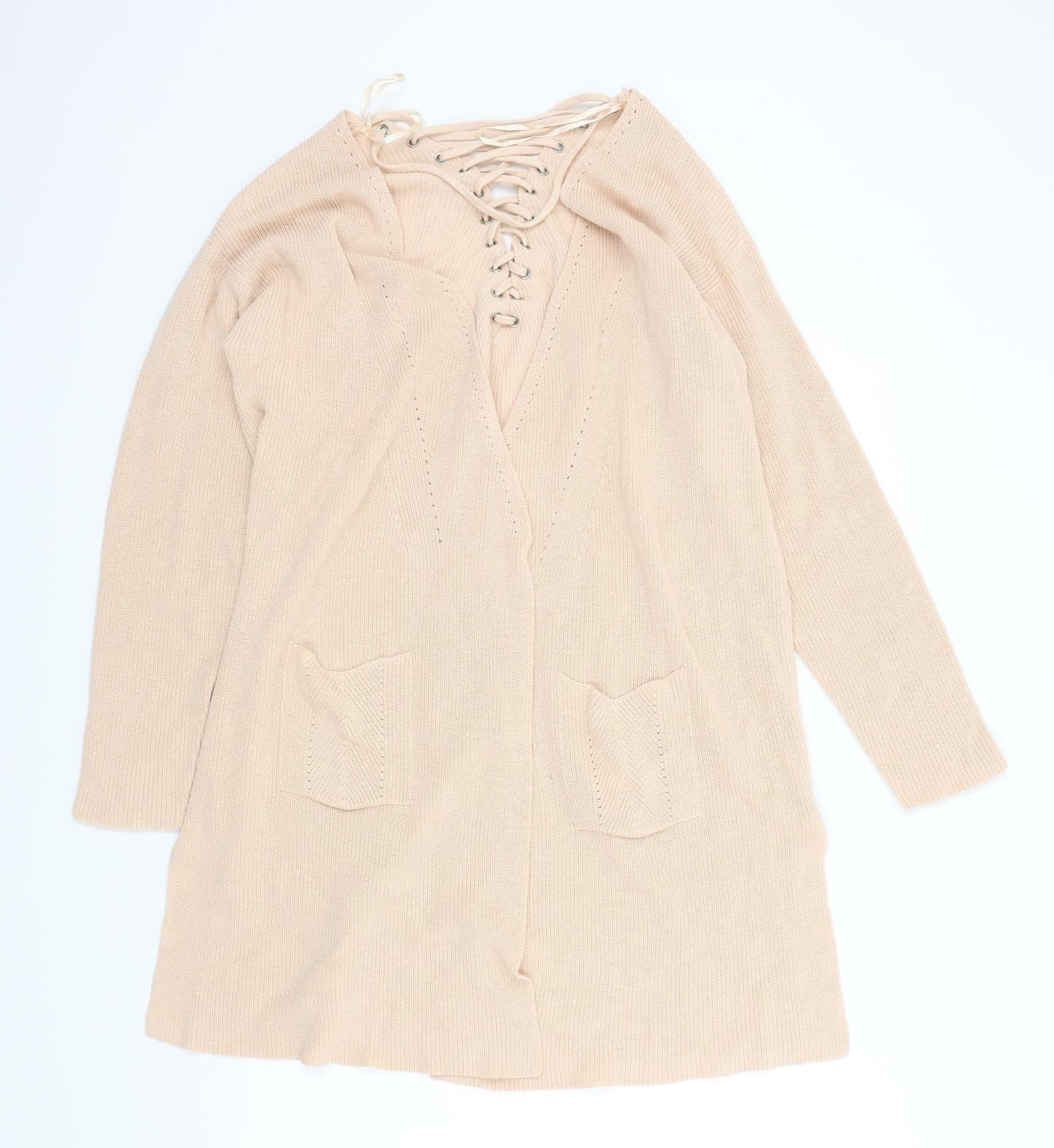 PEP&CO Womens Orange   Cardigan Jumper Size 16  - Lace UP Detail