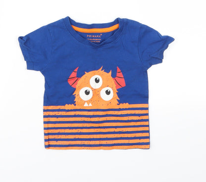 Primark Boys Blue Animal Print  Basic T-Shirt Size 9-12 Months