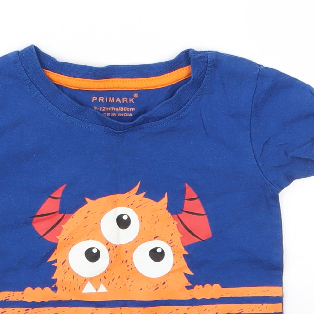Primark Boys Blue Animal Print  Basic T-Shirt Size 9-12 Months