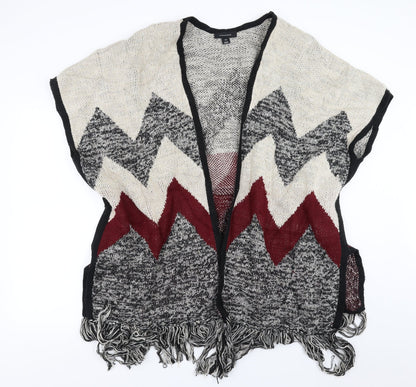 Primark Womens Beige Geometric  Cardigan Jumper Size S  - fringe detail