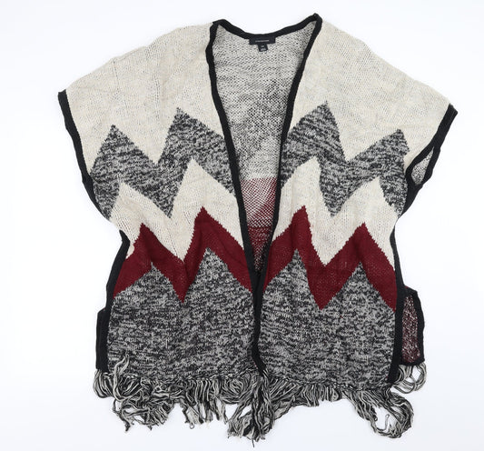 Primark Womens Beige Geometric  Cardigan Jumper Size S  - fringe detail
