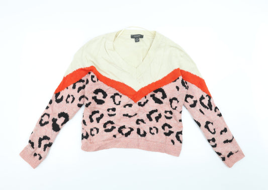 Primark Womens Pink Geometric  Pullover Jumper Size 2XS