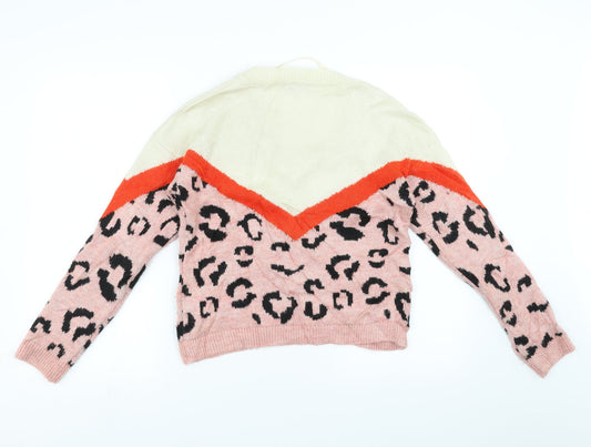 Primark Womens Pink Geometric  Pullover Jumper Size 2XS
