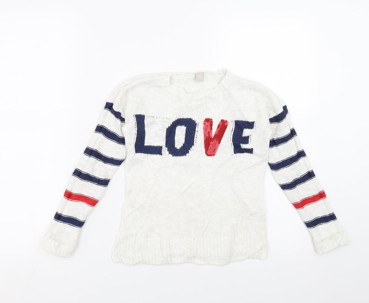 Sainsburys Girls White   Pullover Jumper Size 7 Years  - love