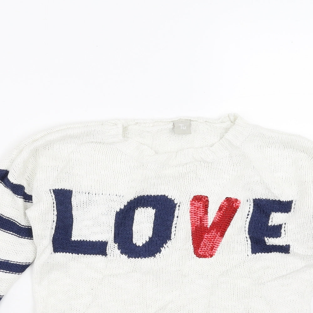Sainsburys Girls White   Pullover Jumper Size 7 Years  - love