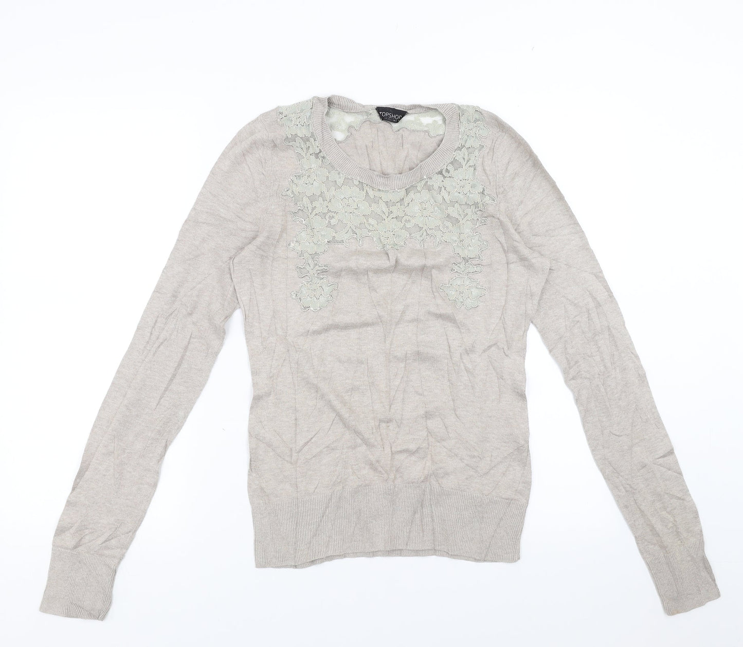 Topshop Womens Beige   Pullover Jumper Size 10  - floral lace detail